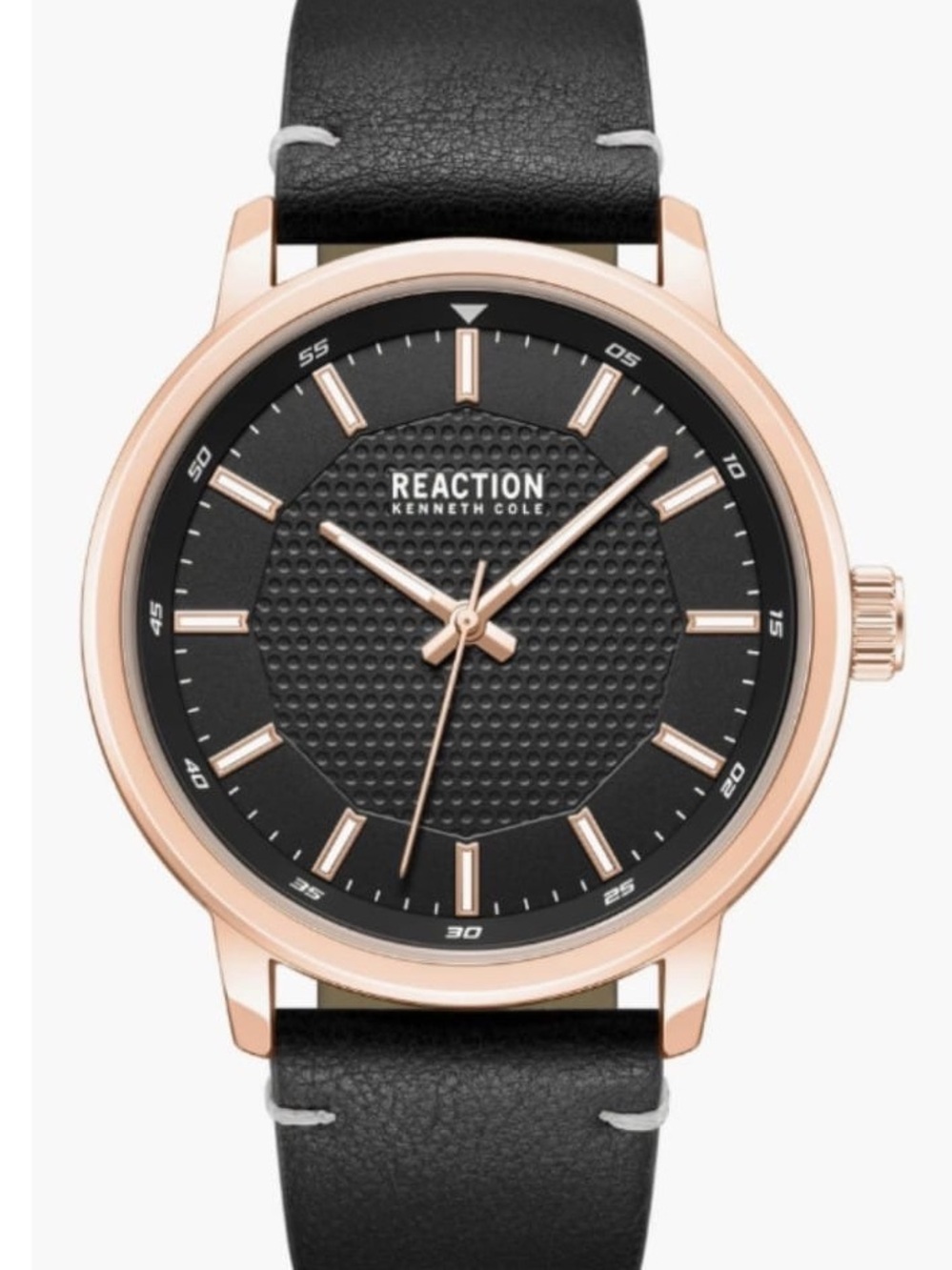 NWOB Reaction Kenneth Cole Rose Gold and Black Men's Leather Strap 44mm